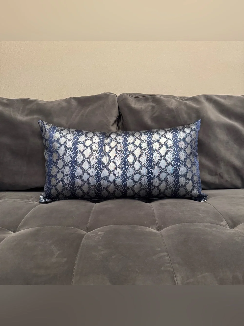 Blue & Silver Faux Snakeskin Lumbar Accent Pillow